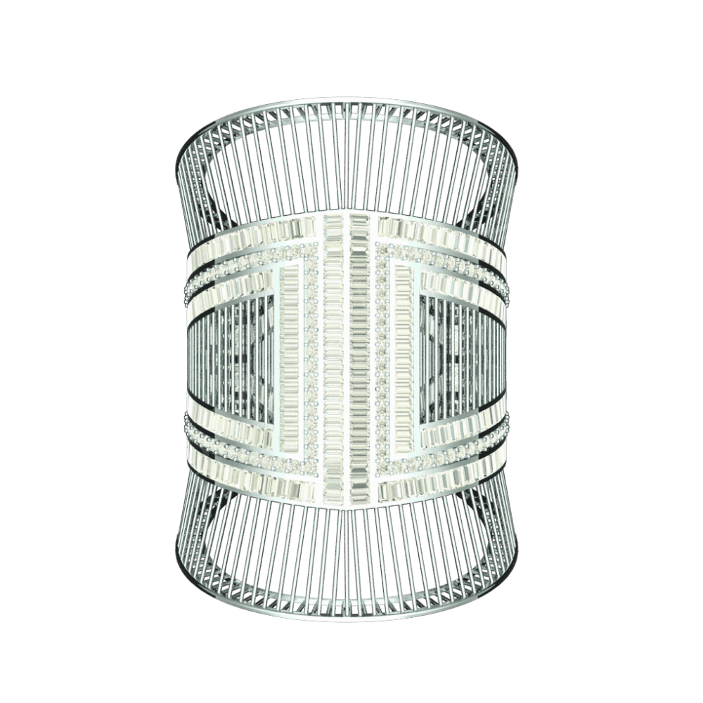 Tribhanga Geometric Cage Diamond Bracelet front view showing diamond patterns.