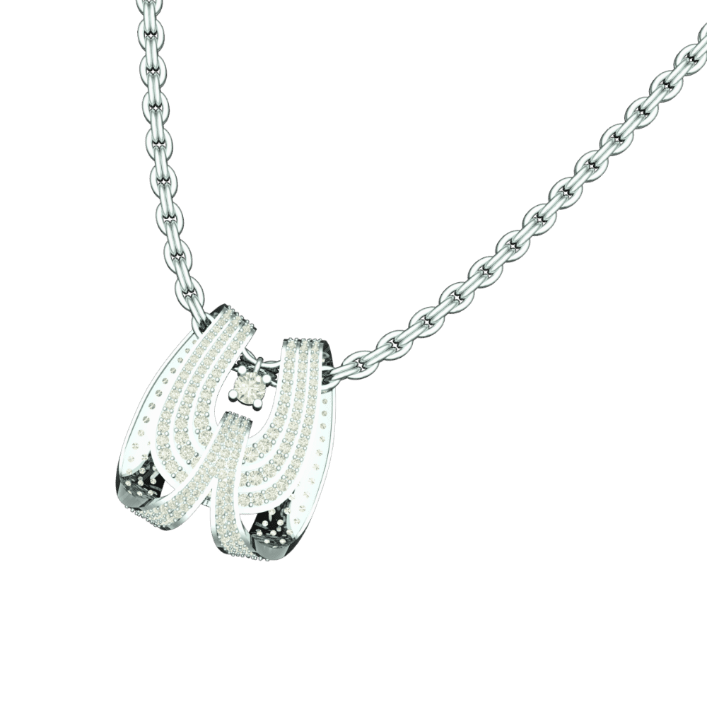 Angled view of Tribhanga Ribbon Arc Pendant showing sculptural folds.