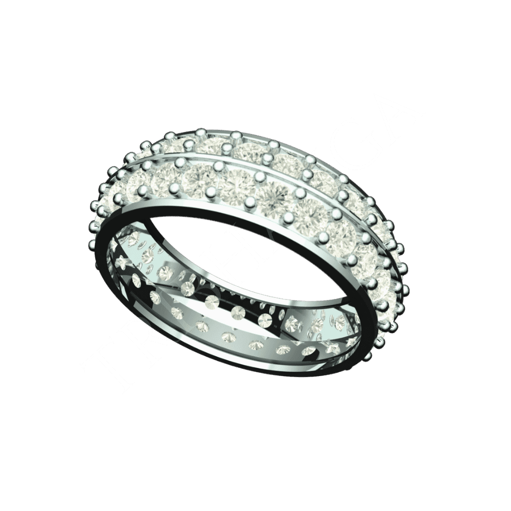 Angled view of Tribhanga Eternity Twin-Row Band showcasing the side profile.