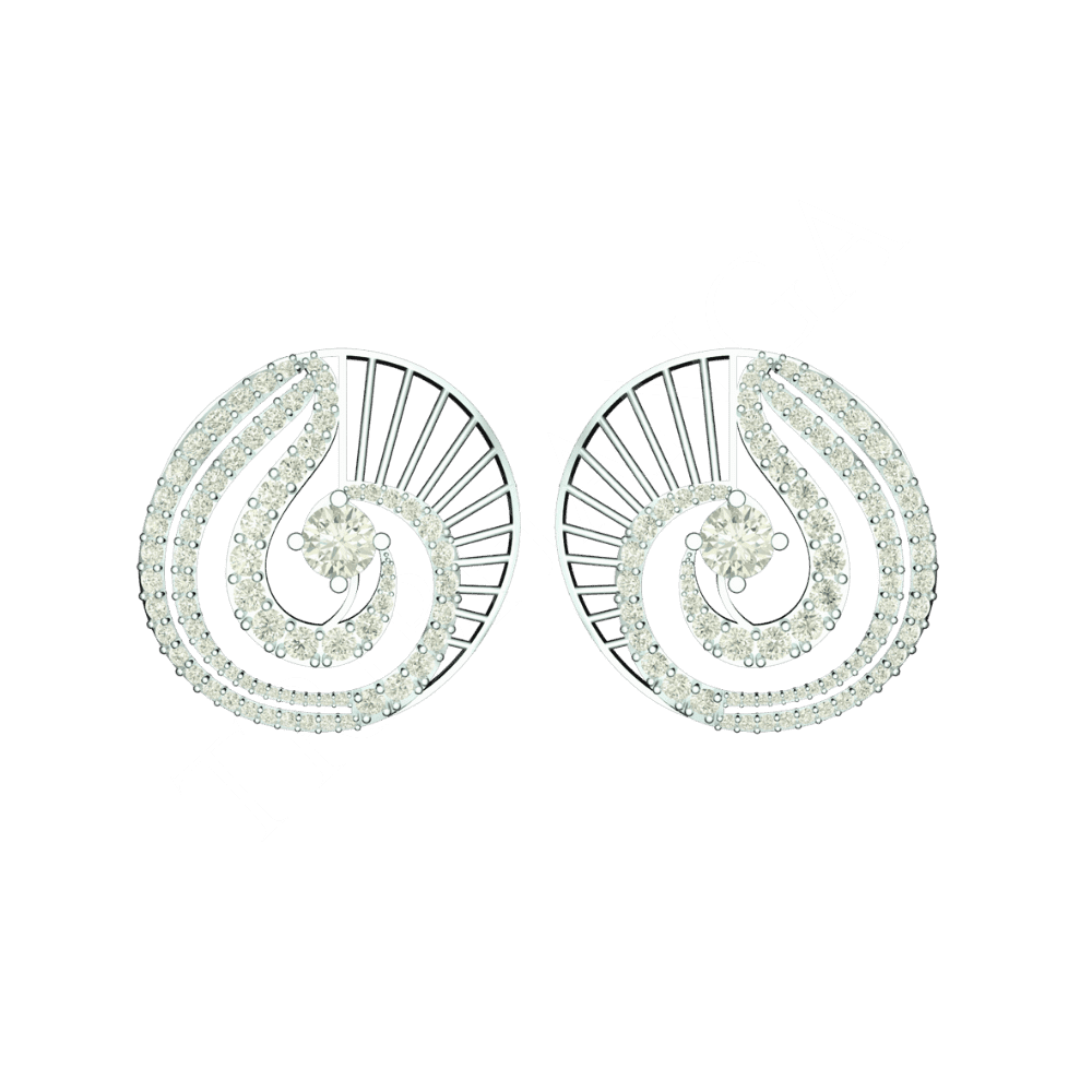 Frontal view of Tribhanga Celestial Swirl Diamond Studs with central diamonds.