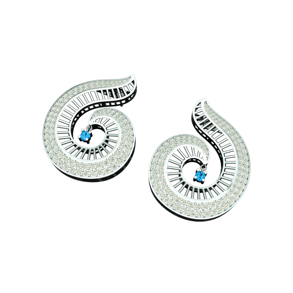 Angled view of Tribhanga Azure Vortex Diamond Studs showing 3D structural layers.