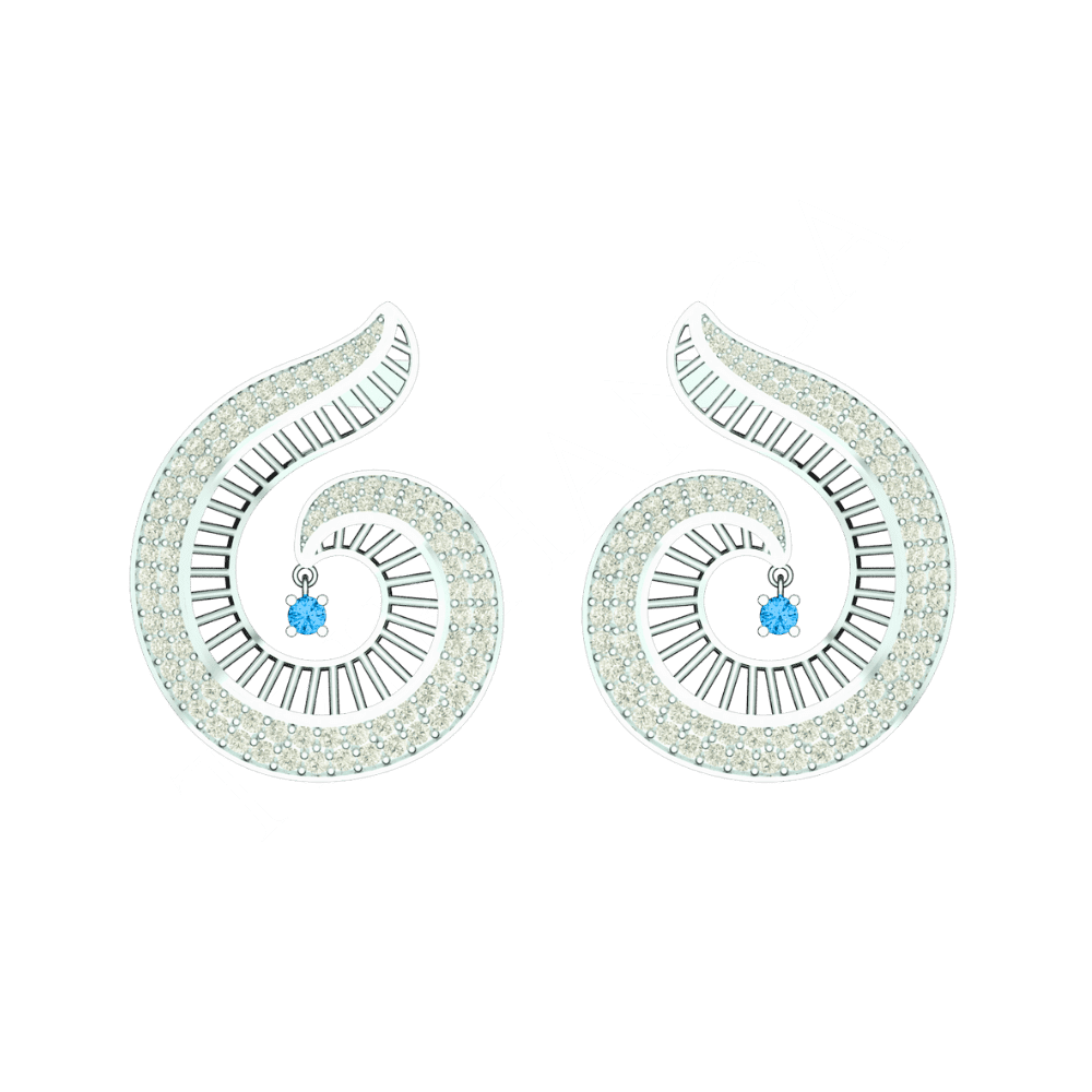 Tribhanga Azure Vortex Diamond Studs in white gold with blue center stones.