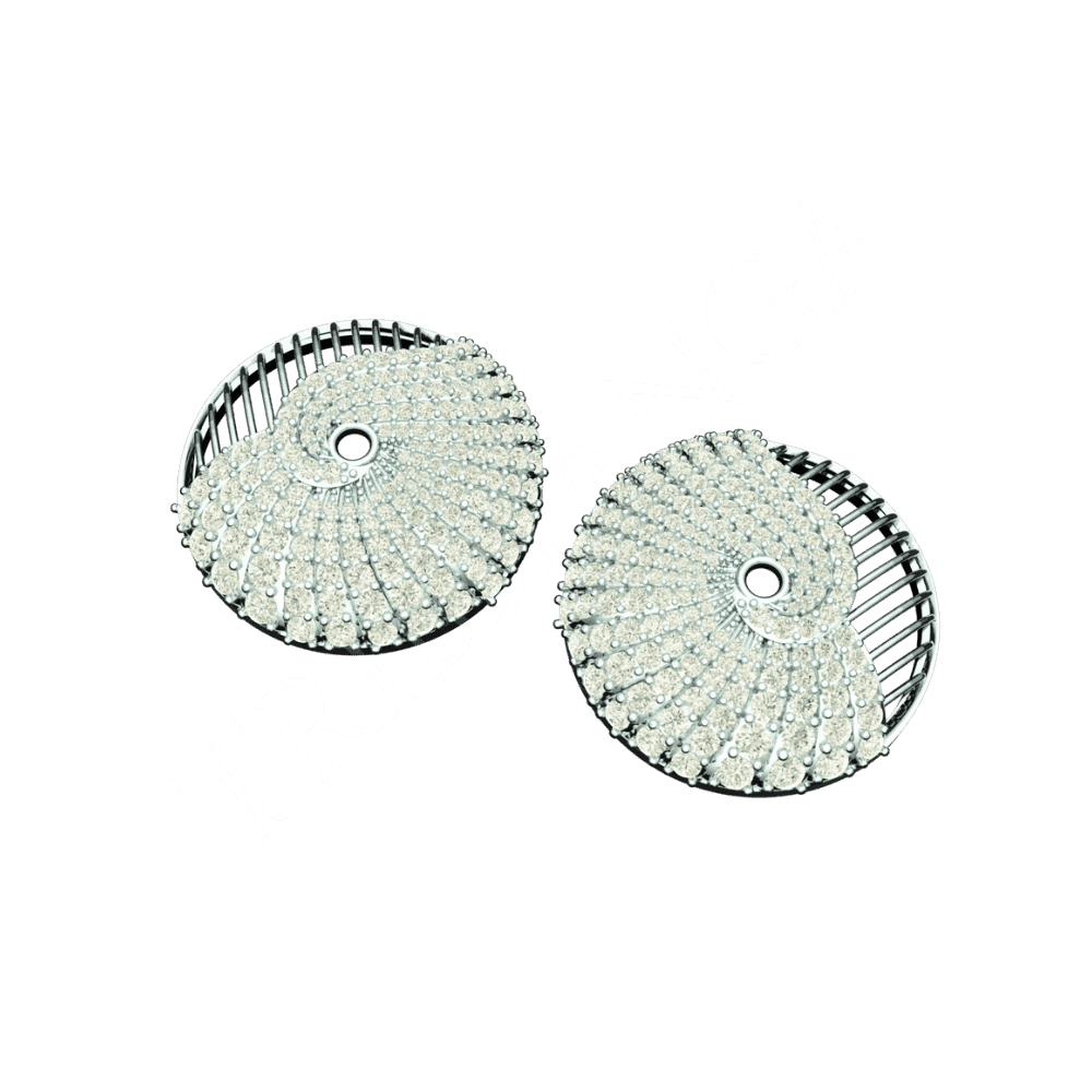 Angled view of Tribhanga Nautilus Diamond Studs showing 3D structural layers.