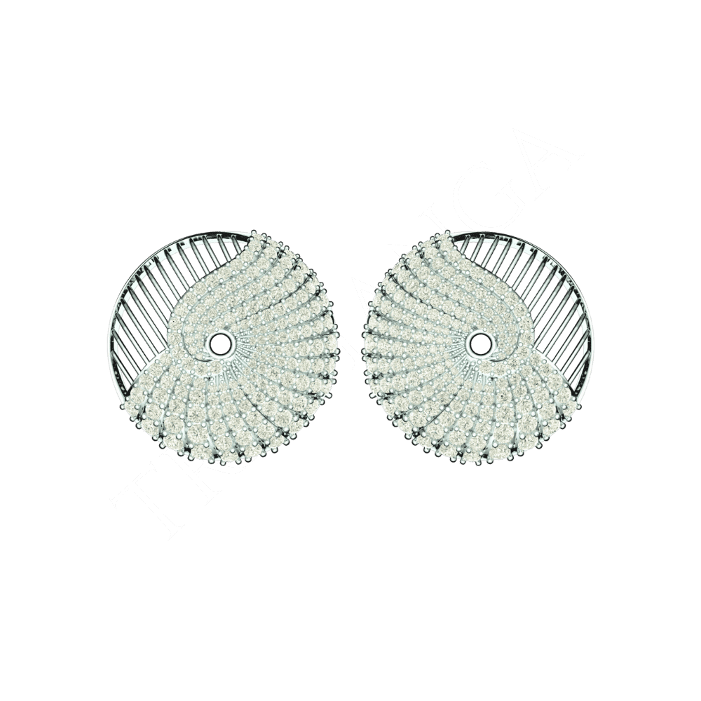 Tribhanga Nautilus Diamond Studs in white gold with radiating diamond rows.