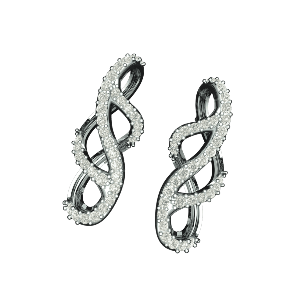 Angled view of Tribhanga Serpentine Lace Diamond Earrings showing 3D depth.