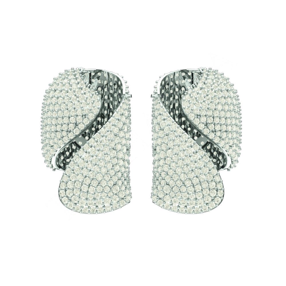 Tribhanga Sculptural Ribbon Pavé Earrings in white gold front view.