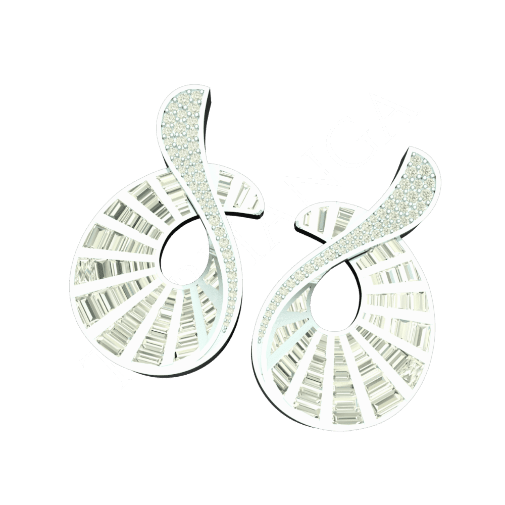 Angled view of Tribhanga Astral Wave Diamond Studs showing 3D structural depth.