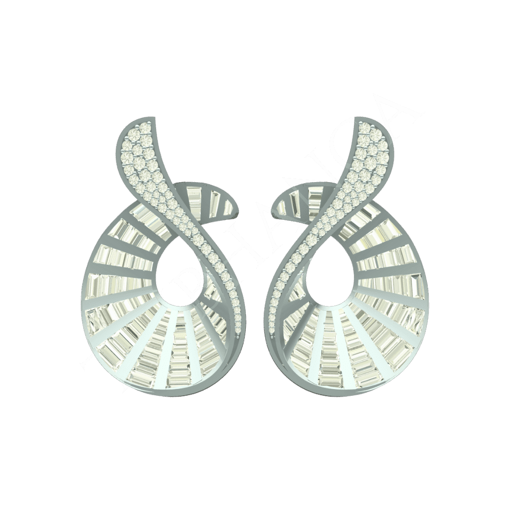 Tribhanga Astral Wave Diamond Studs in white gold front view.