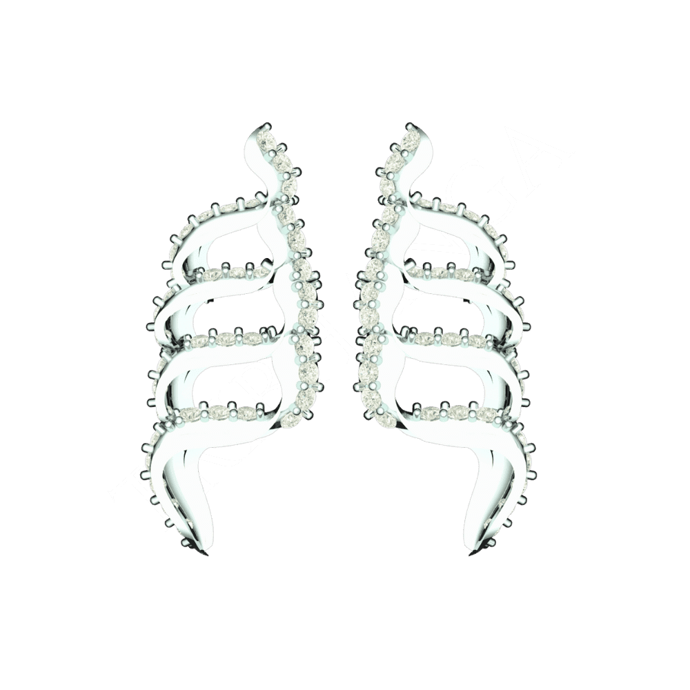 Tribhanga Ethereal Wing Diamond Earrings in 18K white gold frontal view.