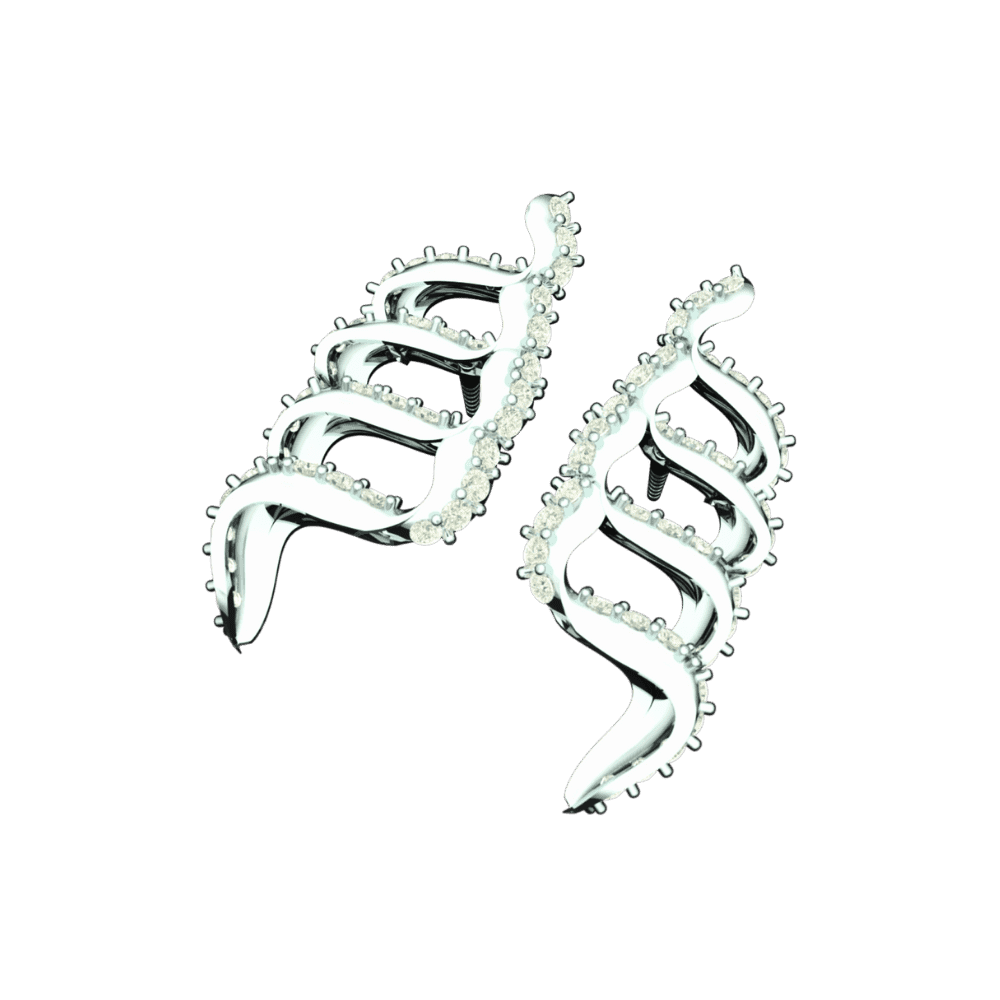 Angled view of Tribhanga Ethereal Wing Earrings showing 3D diamond detailing.