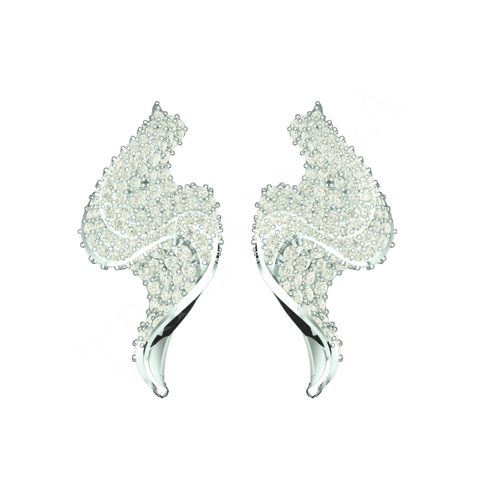 Tribhanga Serpentine Diamond Studs in white gold front view.