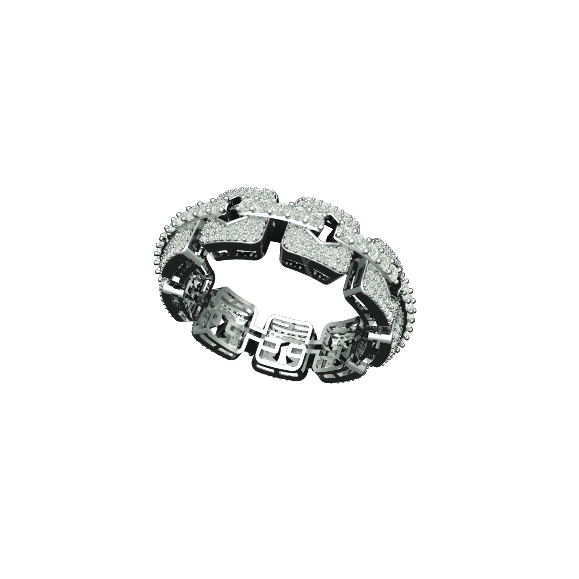 Angled view of Tribhanga Mosaic Hex Link Diamond Band showing 3D depth.