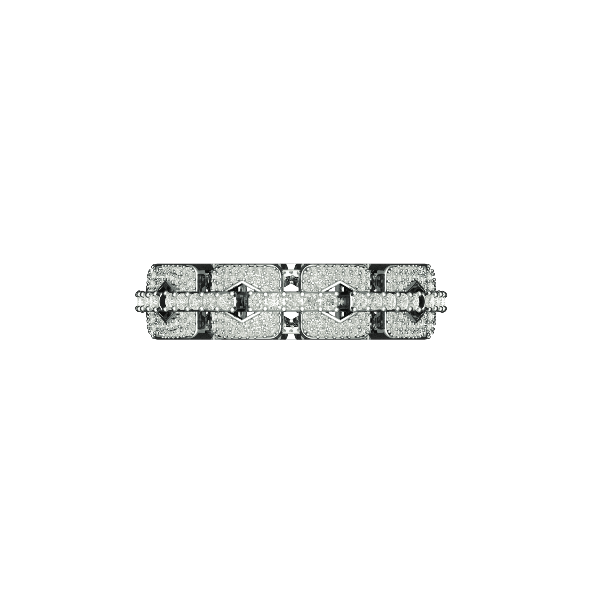 Tribhanga Mosaic Hex Link Diamond Band front view showing central diamond rail.