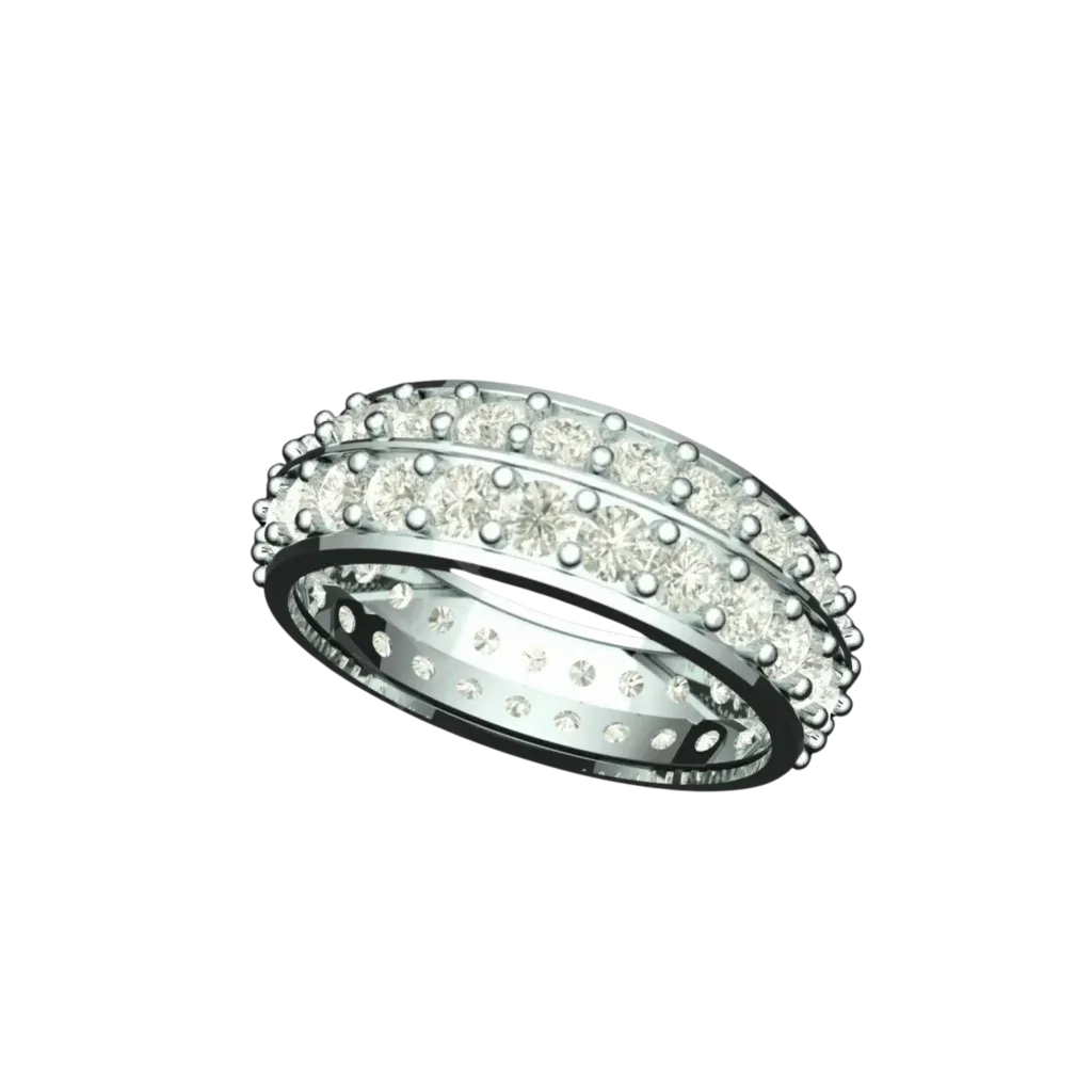 Tribhanga dual row white gold eternity ring angled view.