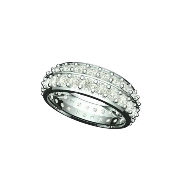 Tribhanga dual row white gold eternity ring angled view.