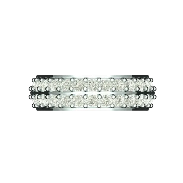 Front view of double row diamond white gold ring.