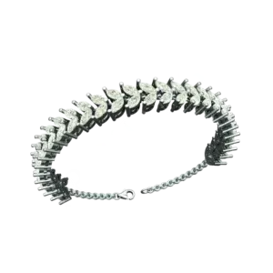 Tribhanga white gold marquise diamond bracelet in leaf pattern.