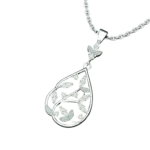 Angled view of the Tribhanga floral teardrop necklace showing the setting and enamel work.