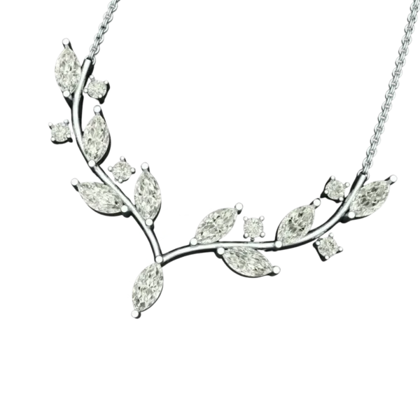 Angled view of the Tribhanga diamond pendant necklace showing the setting depth and sparkle.