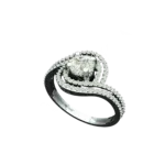 Angled view of the Tribhanga swirl diamond ring showing the bypass band design.