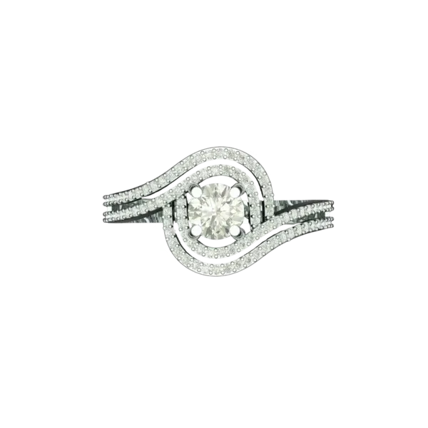 Top view of the Tribhanga swirl diamond ring displaying the spiral layout.