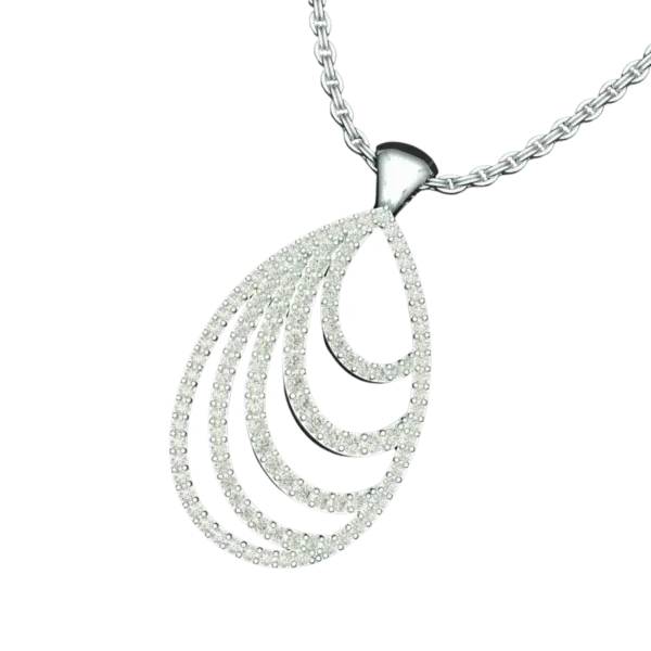 Angled view of the Tribhanga teardrop pendant necklace showing the setting detail.