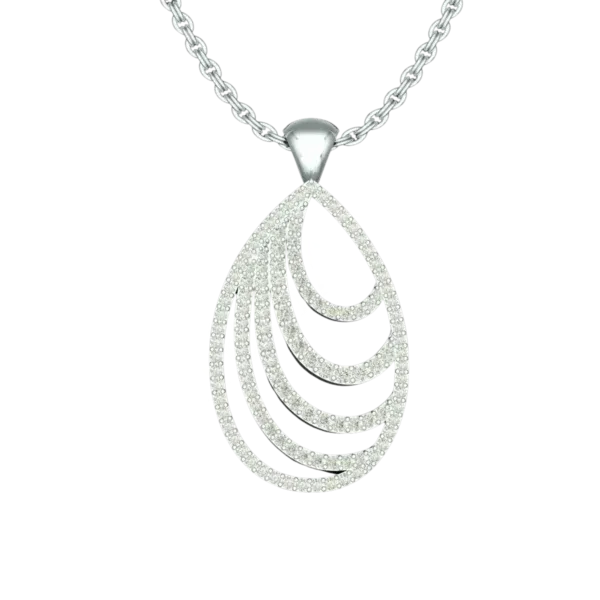 Front view of the Tribhanga teardrop pendant necklace featuring a layered wave design.