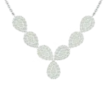 Full frontal view of the Tribhanga Teardrop White Gold Necklace, showing the complete symmetrical Y-drop design on a light grey background.