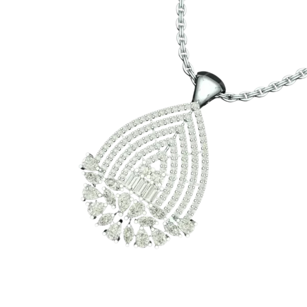 Angled view of the Tribhanga tiered diamond pendant showing the layered structure.
