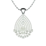 Front view of the Tribhanga tiered diamond pendant with concentric layers and baguette center.