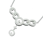 Angled view of the Tribhanga white gold diamond necklace displaying the setting quality.