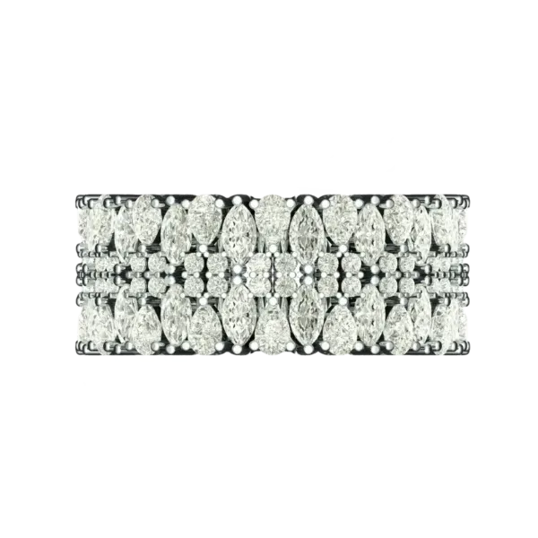 Top view of the Tribhanga wide diamond ring displaying the mosaic stone pattern.